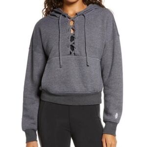 Free People Movement Hoodie Women's Size Small Black Heather Lace Up